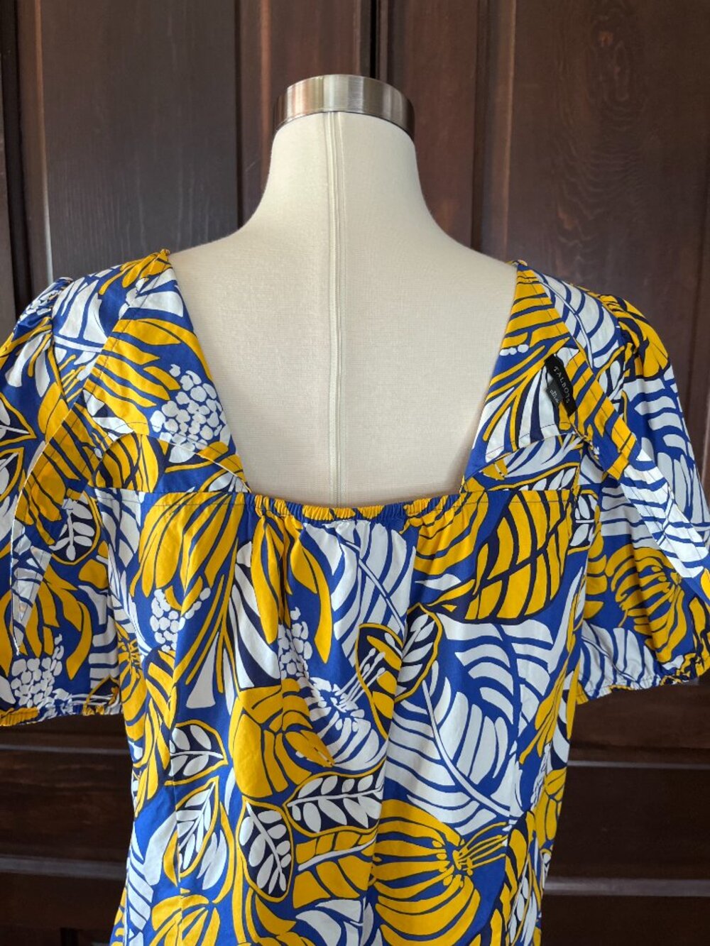 Talbots Tie Back Top in Colorblock Leaves Women's XL 100% Cotton Blue/Yellow - Picture 7 of 8